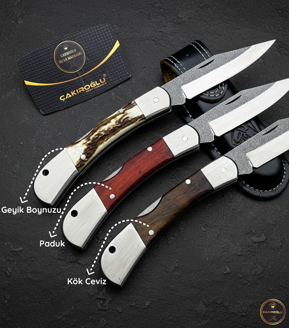 EL YAPIMI N690 BÖHLER ÇELİK, SIRTTAN KİLİT MEKANİZMALI BÜYÜK BOY AVCI AV KAMP  ÇAKISI KOD:CKR493-03 - ÇAKIROĞLU