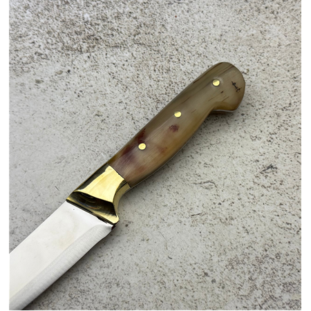 El Yapımı Yerli, Paslanmaz Çelik Boynuz (Kemik) Kabzeli Pirinç Balçaklı Deri Yüzme Bıçağı Ckr869-04