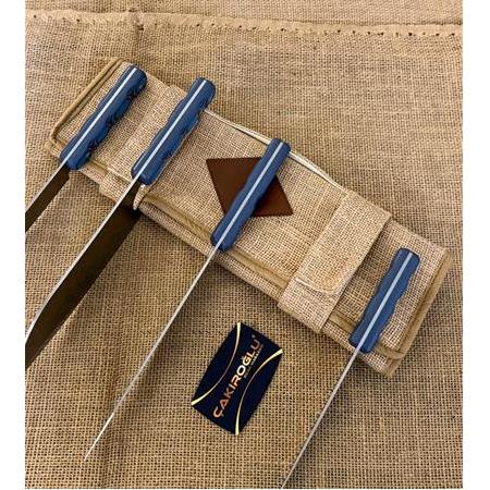 EL YAPIMI YERLİ ÜRETİM KORUMA ÇANTALI, VERZALİT KABZELİ 4’LÜ PROFESYONEL ŞEF BIÇAĞI SETİ KOD:CKR697