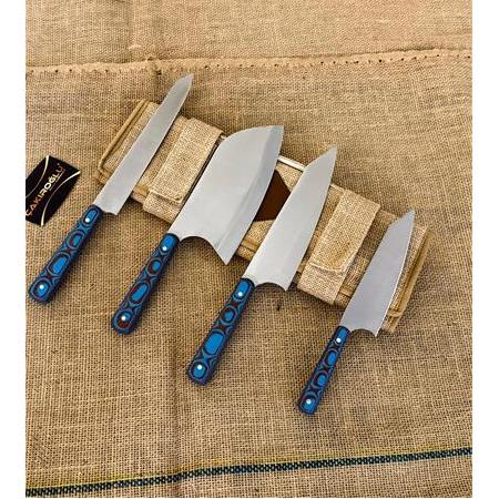 EL YAPIMI YERLİ ÜRETİM KORUMA ÇANTALI, VERZALİT KABZELİ 4’LÜ PROFESYONEL ŞEF BIÇAĞI SETİ KOD:CKR697