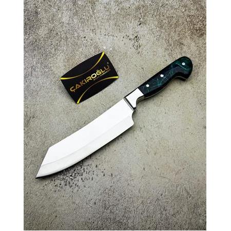 EL YAPIMI SINIRLI ÖZEL ÜRETİM EPOKSİ KABZELİ PROFESYONEL SANTOKU ŞEF AŞÇI BIÇAĞI KOD:CKR555-03