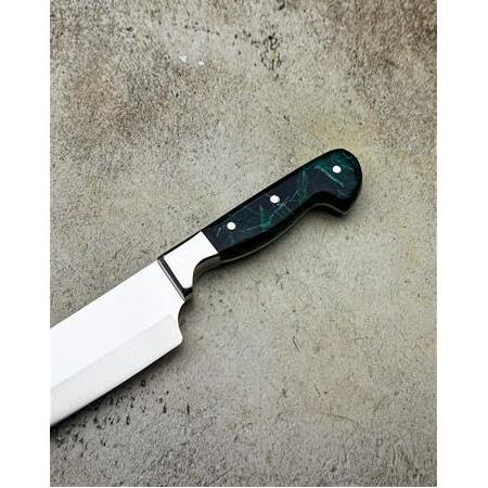 EL YAPIMI SINIRLI ÖZEL ÜRETİM EPOKSİ KABZELİ PROFESYONEL SANTOKU ŞEF AŞÇI BIÇAĞI KOD:CKR555-03