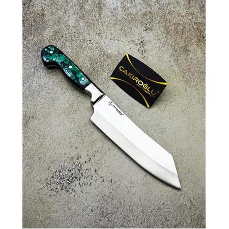 EL YAPIMI SINIRLI ÖZEL ÜRETİM EPOKSİ KABZELİ PROFESYONEL SANTOKU ŞEF AŞÇI BIÇAĞI KOD:CKR555-03