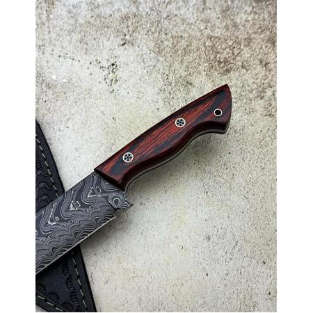 EL YAPIMI ÖZEL ÜRETİM VE ÖZEL SERİ COCOBOLO AĞAÇ DAMASCUS ÇELİK TANTO AVCI KAMP BIÇAĞI KOD:CKR613-07