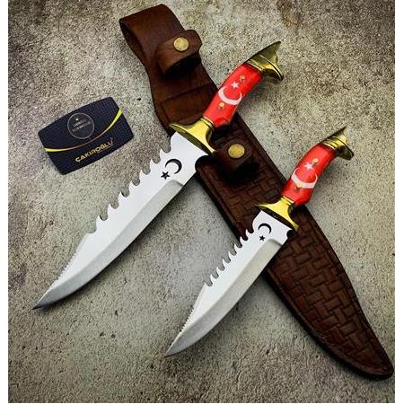 EL YAPIMI YERLİ ÜRETİM AY YILDIZLI VE KURT BAŞLI ÖZEL ÜRETİM BABA OĞUL AV KAMP BIÇAĞI KOD:CKR320-27