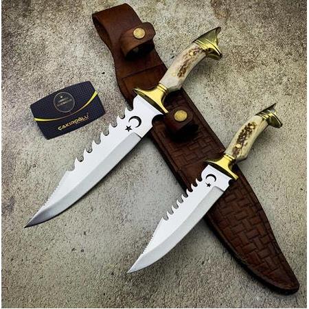 EL YAPIMI YERLİ ÜRETİM AY YILDIZLI VE KURT BAŞLI ÖZEL ÜRETİM BABA OĞUL AV KAMP BIÇAĞI KOD:CKR320-28