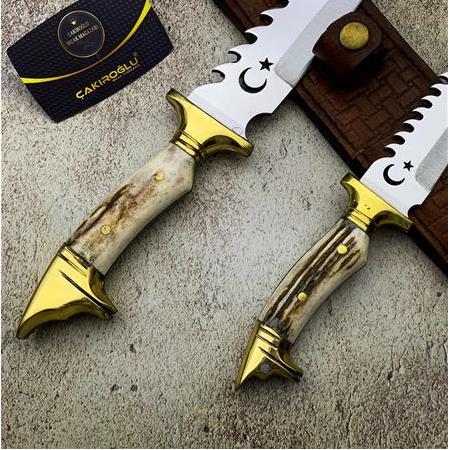 EL YAPIMI YERLİ ÜRETİM AY YILDIZLI VE KURT BAŞLI ÖZEL ÜRETİM BABA OĞUL AV KAMP BIÇAĞI KOD:CKR320-28