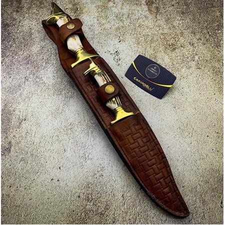 EL YAPIMI YERLİ ÜRETİM AY YILDIZLI VE KURT BAŞLI ÖZEL ÜRETİM BABA OĞUL AV KAMP BIÇAĞI KOD:CKR320-28