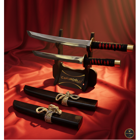 El Yapımı Ve El İşçiliği Tamamen Özel Üretim Orijinal Kınlı Ve Standlı 2’li Set Katana Ckr455-11/02