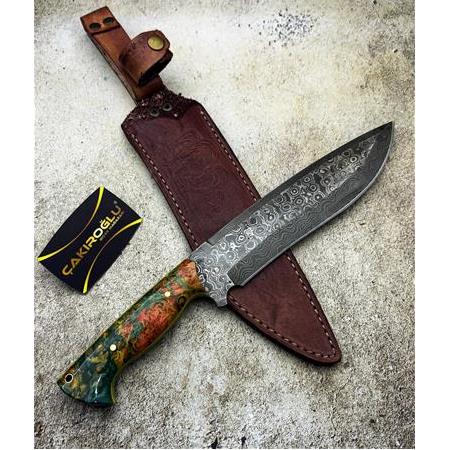 EL YAPIMI VİP ÖZEL ÜRETİM DAMASCUS ŞAM ÇELİĞİ VE STABİLİZE KABZELİ SALLAMA PALA KOD:CKR668