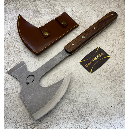 El Yapımı Yerli Üretim Ay Yıldız Model Deri Kılıflı Av Kamp Baltası Ckr870