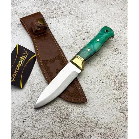 EL YAPIMI YERLİ ÜRETİM EPOKSİ KEHRİBAR KABZE PİRİNÇ BALÇAKLI BUSHCRAFT AV KAMP BIÇAĞI KOD:CKR503-06