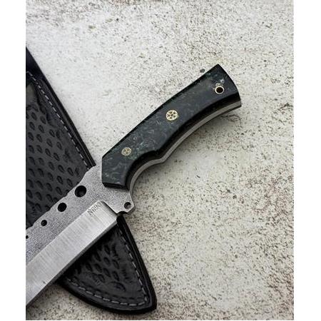 EL YAPIMI ÖZEL 7 MM ÇELİK KALINLIĞI N690 BÖHLER EPOKSİ KEHRİBAR KABZELİ AV KAMP BIÇAĞI KOD:CKR801
