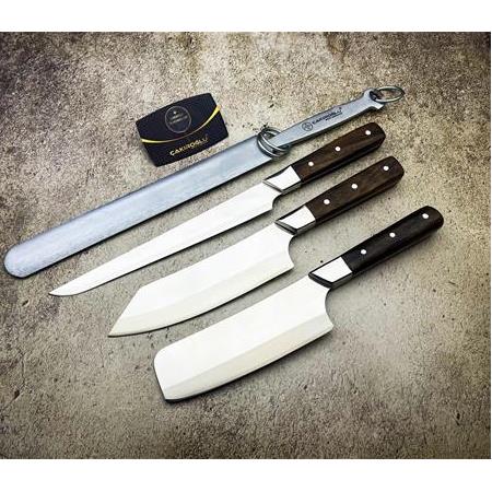 EL YAPIMI YERLİ ÖZEL ÜRETİM KÖK CEVİZ KABZELİ PROFESYONEL ŞEF AŞÇI BIÇAĞI SETİ KOD:CKR531