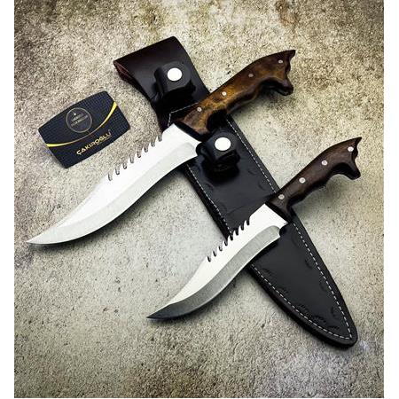 EL YAPIMI YERLİ ÜRETİM KÖK CEVİZ KABZE’DEN KURT KAFASI TASARIMLI BABA OĞUL AV KAMP BIÇAĞI KOD:CKR360