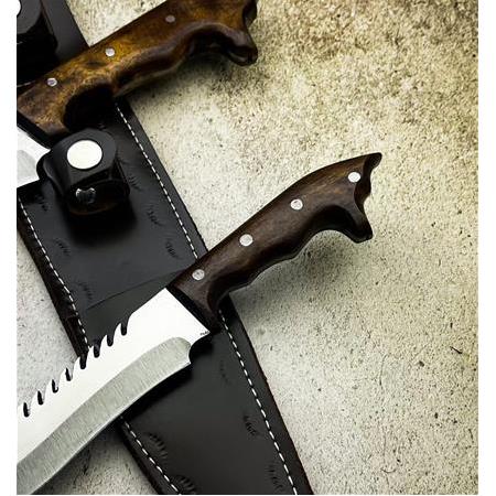 EL YAPIMI YERLİ ÜRETİM KÖK CEVİZ KABZE’DEN KURT KAFASI TASARIMLI BABA OĞUL AV KAMP BIÇAĞI KOD:CKR360