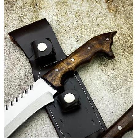 EL YAPIMI YERLİ ÜRETİM KÖK CEVİZ KABZE’DEN KURT KAFASI TASARIMLI BABA OĞUL AV KAMP BIÇAĞI KOD:CKR360