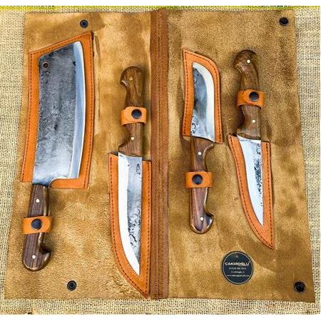 EL YAPIMI EL İŞÇİLİĞİ TAMAMEN ÖZEL ÜRETİM DERİ KILIFLI DÖVME BIÇAK SETİ KOD:CKR99-6