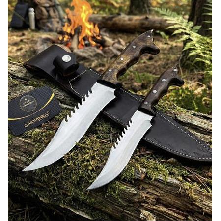 EL YAPIMI YERLİ ÜRETİM KÖK CEVİZ KABZE’DEN KURT KAFASI TASARIMLI BABA OĞUL AV KAMP BIÇAĞI KOD:CKR360