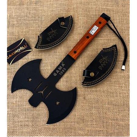 EL YAPIMI YERLİ ÜRETİM GAMA 1005 SERİ DÖVME KARBON ÇELİK ÇİFT AĞIZLI AVCI AV KAMP BALTASI KOD:CKR776