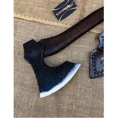 EL YAPIMI ÖZEL ÜRETİM 60ST YÜKSEK MANGANLI DÖVME ÇELİK DERİ KILIFLI AVCI AV KAMP BALTASI KOD:CKR654