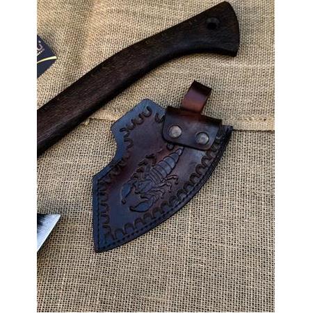 EL YAPIMI ÖZEL ÜRETİM 60ST YÜKSEK MANGANLI DÖVME ÇELİK DERİ KILIFLI AVCI AV KAMP BALTASI KOD:CKR654