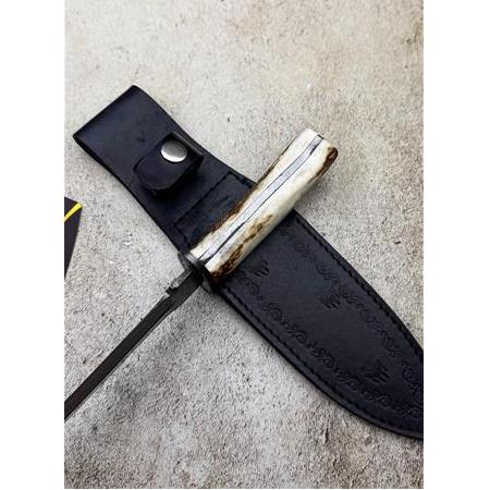 EL YAPIMI YERLİ ÖZEL ÜRETİM DAMASCUS ÇELİK GEYİK BOYNUZU KABZELİ OLUKLU (HANÇER) KAMA KOD:CKR644-02