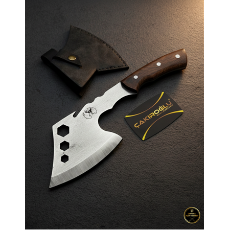 EL YAPIMI TAMAMEN YERLİ ÜRETİM PASLANMAZ ÇELİK GEYİK MOTİFLİ AVCI AV KAMP BALTASI KOD:CKR521-03