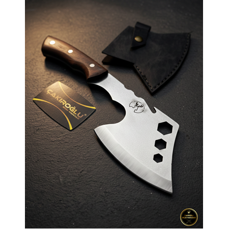 EL YAPIMI TAMAMEN YERLİ ÜRETİM PASLANMAZ ÇELİK GEYİK MOTİFLİ AVCI AV KAMP BALTASI KOD:CKR521-03