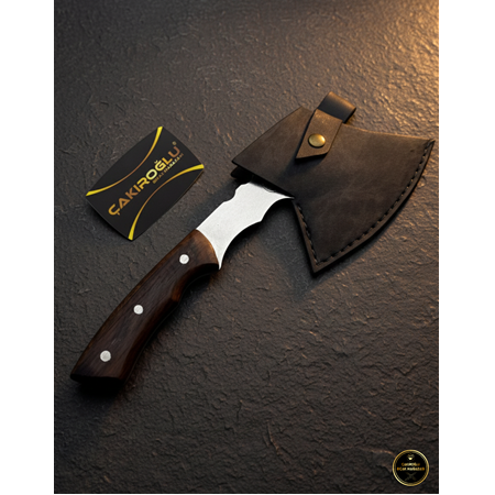 EL YAPIMI TAMAMEN YERLİ ÜRETİM PASLANMAZ ÇELİK GEYİK MOTİFLİ AVCI AV KAMP BALTASI KOD:CKR521-03