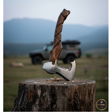EL YAPIMI TAMAMEN ÜST DÜZEY ÖZEL EL İŞÇİLİĞİ YILAN BAŞLI AVCI AV KAMP BALTASI KOD:CKR216