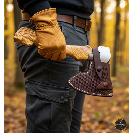 EL YAPIMI TAMAMEN ÜST DÜZEY ÖZEL EL İŞÇİLİĞİ AT BAŞI TASARIMLI AVCI AV KAMP BALTASI KOD:CKR516