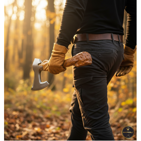 EL YAPIMI TAMAMEN ÜST DÜZEY ÖZEL EL İŞÇİLİĞİ AT BAŞI TASARIMLI AVCI AV KAMP BALTASI KOD:CKR516