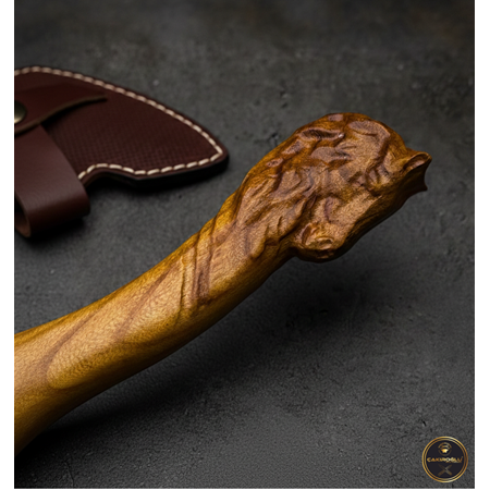 EL YAPIMI TAMAMEN ÜST DÜZEY ÖZEL EL İŞÇİLİĞİ AT BAŞI TASARIMLI AVCI AV KAMP BALTASI KOD:CKR516