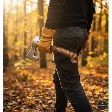 EL YAPIMI TAMAMEN ÜST DÜZEY ÖZEL EL İŞÇİLİĞİ AV KÖPEĞİ TASARIMLI AVCI AV KAMP BALTASI KOD:CKR510