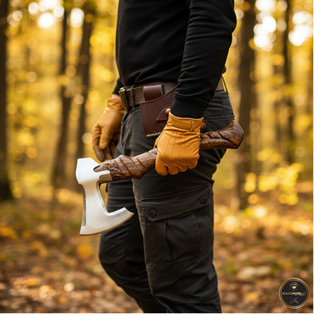 EL YAPIMI YERLİ ÜRETİM DÖVME ÇELİK ÖZEL İŞLEMELİ KABZELİ AV KAMP BALTASI KOD:CKR299