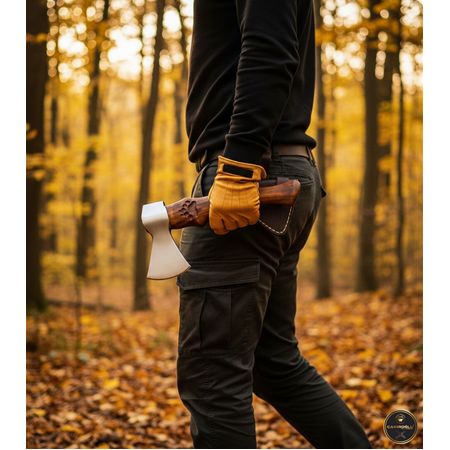 EL YAPIMI YERLİ ÖZEL ÜRETİM PATİ DAMGALI KABZELİ DÖVME ÇELİK AVCI AV KAMP BALTASI KOD:CKR305