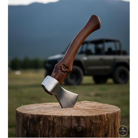 EL YAPIMI YERLİ ÖZEL ÜRETİM PATİ DAMGALI KABZELİ DÖVME ÇELİK AVCI AV KAMP BALTASI KOD:CKR305