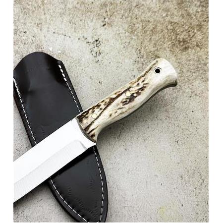 EL YAPIMI YERLİ ÜRETİM GEYİK BOYNUZU KABZELİ ORİJİNAL MODEL BUSHCRAFT AV KAMP BIÇAĞI KOD:CKR503-02