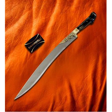 EL YAPIMI YERLİ ÜRETİM 3 BOY SEÇENEKLİ BOYNUZ (KEMİK) KABZELİ YATAĞAN PALASI KOD:CKR168-03