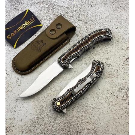 El Yapımı Yılan Derisi Model Verzalit, Kemer Klipsli Kilit Mekanizmalı Av Kamp Çakısı