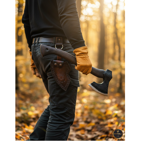 EL YAPIMI ÖZEL ÜRETİM 60ST YÜKSEK MANGANLI DÖVME ÇELİK DERİ KILIFLI AVCI AV KAMP BALTASI KOD:CKR654