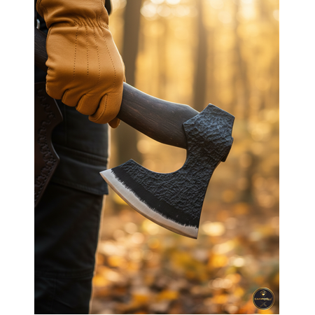 EL YAPIMI ÖZEL ÜRETİM 60ST YÜKSEK MANGANLI DÖVME ÇELİK DERİ KILIFLI AVCI AV KAMP BALTASI KOD:CKR654