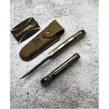 EL YAPIMI YERLİ ÜRETİM KİLİT MEKANİZMALI N690 BÖHLER BOYNUZ (KEMİK) KABZE AV KAMP ÇAKISI KOD:0735-10