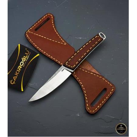 El Yapımı Sıradışı Tamamen Özel Üretim N690 Böhler Deri Kabze Ve Deri Kılıflı Kamp Bıçağı