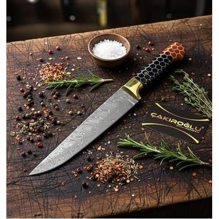 EL YAPIMI ÜST DÜZEY ÜRETİM DAMASCUS ÇELİK EPOKSİ PETEK KABZELİ KURBAN KESİM BIÇAĞI KOD.CKR830-04