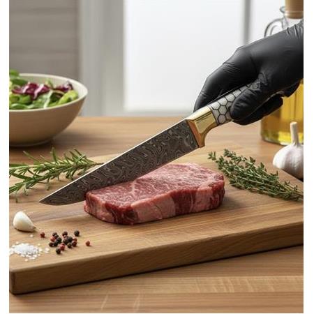 EL YAPIMI ÜST DÜZEY ÜRETİM DAMASCUS ÇELİK EPOKSİ PETEK KABZELİ KURBAN KESİM BIÇAĞI KOD.CKR830-03