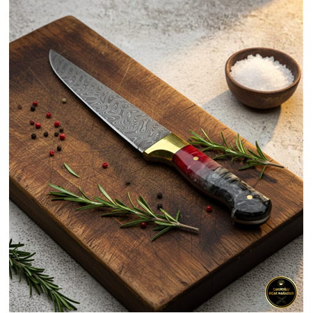 EL YAPIMI ÜST DÜZEY ÖZEL ÜRETİM DAMASCUS ÇELİK EPOKSİ KABZELİ KURBAN KESİM BIÇAĞI KOD.CKR830-02