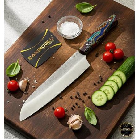 El Yapımı Yerli Üretim N690 Böhler Santoku Model G.Carta (Cigarta) Kabzeli Şef Aşçı Bıçağı Ckr834-02