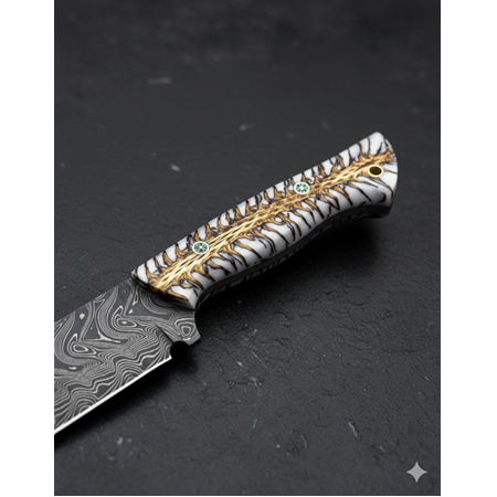 EL YAPIMI YERLİ ÖZEL ÜRETİM DAMASCUS ÇELİK ÖZEL ”BUZ SERİSİ” TANTO AVCI AV KAMP BIÇAĞI KOD:CKR657-04